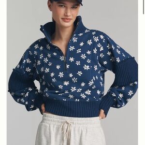 Floral Navy Sweater with White Details